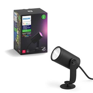 Philips Hue Lily White & Color Outdoor Spot Light Base kit, Black (New) & Lily White & Color Outdoor Smart Spot Light Extension, 1 Hue White & Color Smart Spot Light + Mount kit