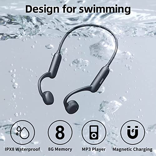 NANKA Bone Conduction Headphones, IPX8 Waterproof Headphones with MP3 Player Built-in 8G Memory, Bluetooth Open Ear Headphones with CVC6.0 Mic for Swimming Running Cycling Driving Gym