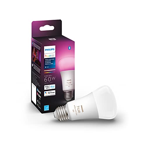 Philips Hue White and Color Ambiance A19 E26 LED Smart Bulb, Bluetooth & Zigbee & Bridge Smart Lighting Hub (Compatible with Amazon Alexa, Apple HomeKit and Google Assistant) - White