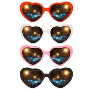 4pcs heart effect diffraction glasses that turn lights into hearts,heart glasses effects for parties 3d light effect glasses for girls women halloween special glasses