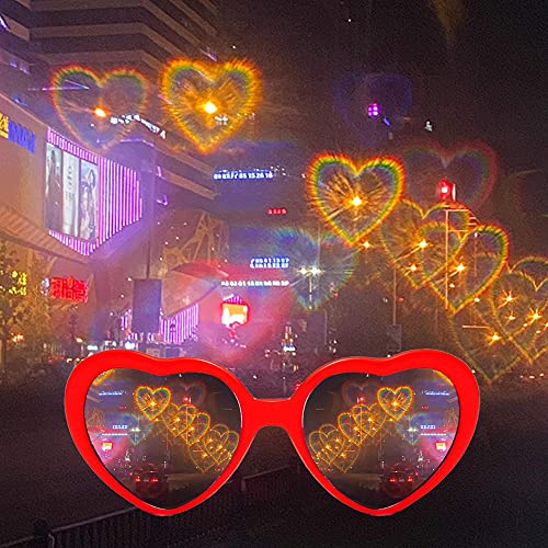 4pcs Heart Effect Diffraction Glasses That Turn Lights into Hearts,Heart Glasses Effects for Parties 3D Light Effect Glasses for Girls Women Halloween Special Glasses