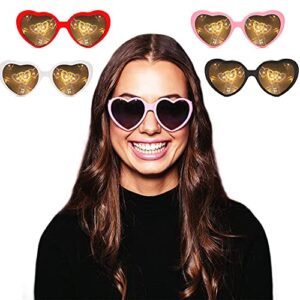 4pcs Heart Effect Diffraction Glasses That Turn Lights into Hearts,Heart Glasses Effects for Parties 3D Light Effect Glasses for Girls Women Halloween Special Glasses