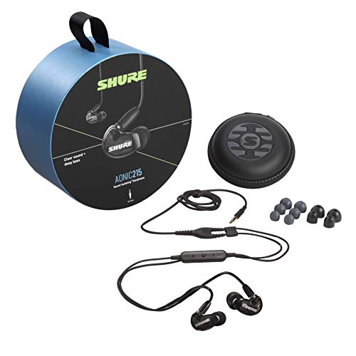 Shure AONIC 215 Wired Sound Isolating Earbuds, Clear Sound, Black & RMCE-UNI Universal Communication Cable for Detachable SE Sound Isolating Earphones