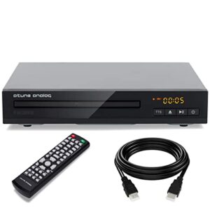 atune analog dvd player 1080p supported, all region free cd disc players, with ntsc/pal system, hdmi av coaxial output, compact design, cables & remote control apply for home tv, black