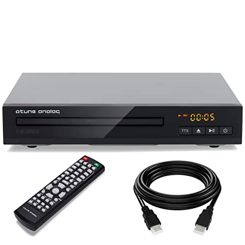 atune analog DVD Player 1080P Supported, All Region Free CD Disc Players, with NTSC/PAL System, HDMI AV Coaxial Output, Compact Design, Cables & Remote Control Apply for Home TV, Black