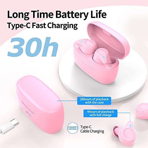 KOSETON E10 True Wireless Earbuds, Mini Pink – Wireless in-Ear Headphones with Charging Case for HD Calls & Music – Bluetooth Earbuds with Superior Sound & Premium Comfort