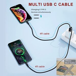 Dual USB C Multi Charging Cable Dual 4ft Length Cable Multi USB Cable USB Charging Cable Nylon Braided Dual USB C Charger Wire Compatible with Cell Phones/Huawei/Samsung Galaxy/Pixel/LG/Tablets