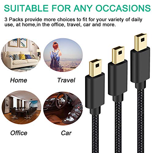 SCOVEE Mini USB Cable Braided,3-Pack 3ft USB 2.0 Type A to Mini B Cable Charging Cord for GoPro HERO4,Hero 3,PS3 Controller,Canon PowerShot,MP3 Players,Dash Cam,Digital Camera,SatNav for Garmin Nuvi