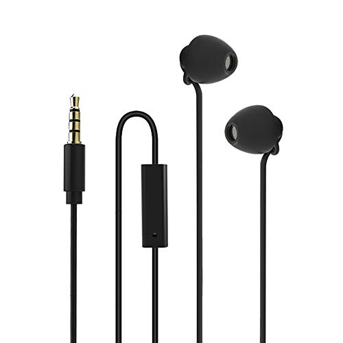 Ururtm Sleeping Headphones Earphones, Soft Comfortable Silicone Noise Isolating Earbuds with Mic Earplugs for Nighttime, Insomnia, Travel, Sport, Meditation & Relaxation (Black)