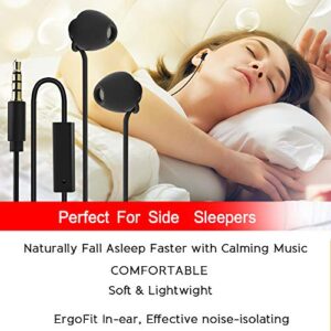 Ururtm Sleeping Headphones Earphones, Soft Comfortable Silicone Noise Isolating Earbuds with Mic Earplugs for Nighttime, Insomnia, Travel, Sport, Meditation & Relaxation (Black)