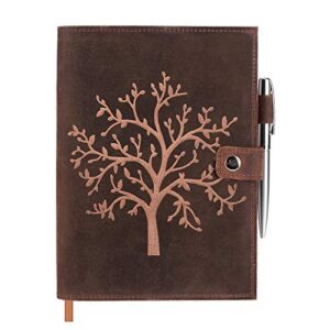 refillable leather journal lined notebook – embossed tree of life, handmade genuine leather notebook for men & women with pen holder – includes premium-milled a5 lined paper & luxury pen moonster®