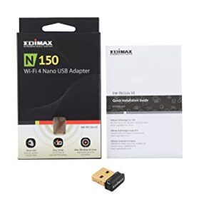 Edimax Wi-Fi 4 802.11n Adapter for PC *New Version* Wireless N150 Nano USB Adapter Dongle,150Mbps, Smallest Wi-Fi 4 Dongle, Win 11 Plug-n-Play, Mac OS, Linux, EW-7811Un V2, Black