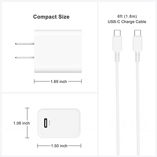 30W USB C Fast Charger, USB-C Power Adapter PD 3.0 GaN Charger for iPad Pro 12.9, 11 inch 2021/2020/2018, New Mini 6, Air 5th/4th, MacBook Air 13 12 inch, Google Pixel 6, 6ft USB C to C Cable(White)