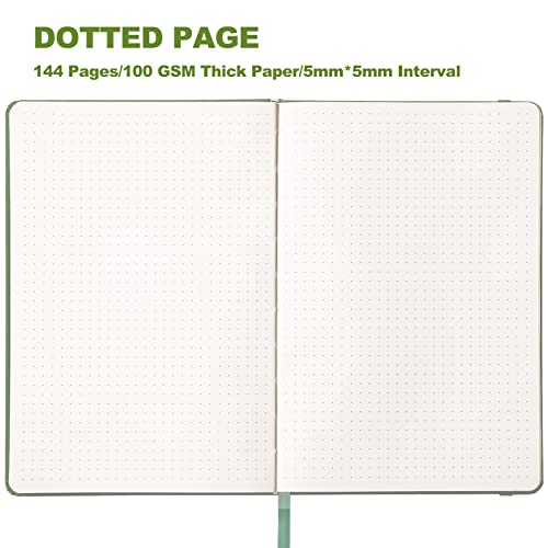 Dotted Notebook/Journal - Dot Grid Notebook, with 144 sheets, 8.4'' x 5.7'', 100 GSM Thick Paper, Elastic Closue, Inner Pocket, 2 Book Marks, Hard Cover, Great Cover Texture - Personal Organizer