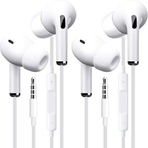 2 pack earbuds, wired earbuds, high definition earphones, noise isolating in ear headphones, deep bass, crystal clear sound, compatible with iphone, ipad, samsung smartphones and tablets (white)