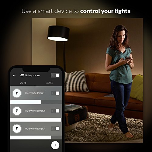 Philips Hue White A19 60W Equivalent LED Smart Bulb Starter Kit (4 A19 White Bulbs and 1 Hub Compatible with Amazon Alexa Apple HomeKit and Google Assistant)