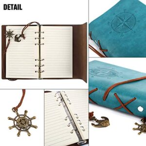 EOOUT 2pcs Leather Writing Journal, Vintage Spiral Refillable Notebook, Travel Journal for Women and Men, 5 x 7.25 Inches, 80 Sheets, 160 Pages