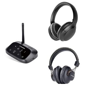 avantree ht5009 & aria – wireless headphones for tv watching w/bluetooth transmitter & bluetooth 5.0 active noise cancelling headphones with no audio delay with thetransmitter, dual link