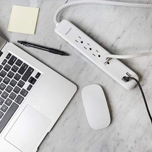 Philips 4 Outlet Power Strip Surge Protector with 2 USB Ports, 4 Ft Power Cord, Designer Braided Extension Cord, Flat Plug Extension Cord, 720 Joules, White, SPC6244WC/37