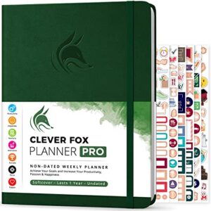 clever fox planner pro – weekly & monthly life planner to increase productivity, time management and hit your goals – organizer, gratitude journal – undated, 1 year – softcover, 8.5×11″ (forest green)