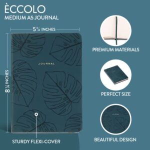 Eccolo Medium Lined Journal Notebook, Flexible Cover, A5 Writing Journal, 256 Ruled Ivory Pages, Ribbon Bookmark, Lay Flat, Notebook for Work or School, Palms (Green, 5.75-x-8.25 inches)