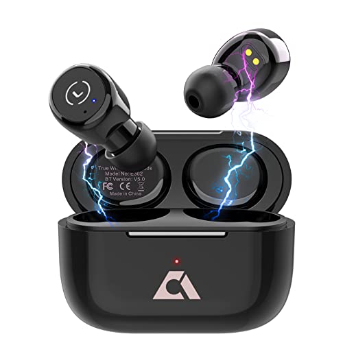 Ankbit E302 True Wireless Earbuds Bluetooth Headphones with Microphone, TWS in Ear Stereo Headset, IPX8 Waterproof, Hi-Fi Deep Bass Earphones for Sports/Work, Compatible with iPhone & Android