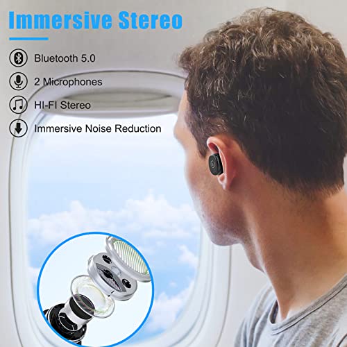 Ankbit E302 True Wireless Earbuds Bluetooth Headphones with Microphone, TWS in Ear Stereo Headset, IPX8 Waterproof, Hi-Fi Deep Bass Earphones for Sports/Work, Compatible with iPhone & Android