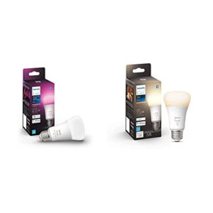 philips hue white and color ambiance a19 e26 led smart bulb & white a19 medium lumen smart bulb, 1100 lumens, bluetooth & zigbee compatible (hue hub optional), 1 bulb