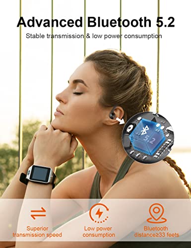 TTQ [Upgrade] Wireless Earbuds Bluetooth Headphones, Bluetooth 5.2 Sport Headphones, 80H Play Back, IPX7 Waterproof Over-Ear Buds with Earhooks Built-in Mic Headset for Sports Running Workout Gaming