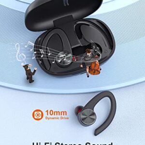 TTQ [Upgrade] Wireless Earbuds Bluetooth Headphones, Bluetooth 5.2 Sport Headphones, 80H Play Back, IPX7 Waterproof Over-Ear Buds with Earhooks Built-in Mic Headset for Sports Running Workout Gaming