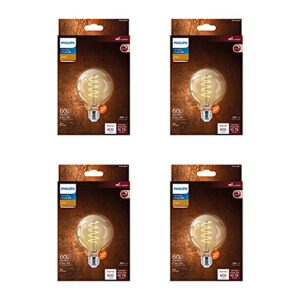 philips led vintage flicker-free amber spiral g25, dimmable, eyecomfort technology, 400 lumen, amber light(2000k), 6.5w=60w, title 20 certified , e26 base, 4-pack (565887)