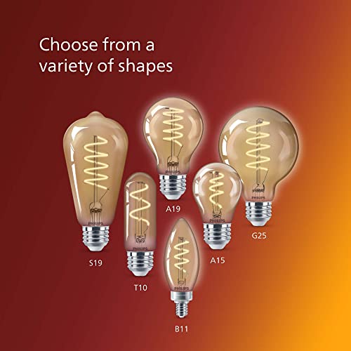 Philips LED Vintage Flicker-Free Amber Spiral G25, Dimmable, Eyecomfort Technology, 400 Lumen, Amber Light(2000K), 6.5W=60W, Title 20 Certified , E26 Base, 4-Pack (565887)