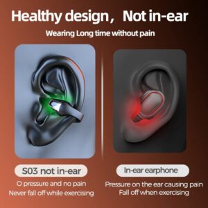 Yijiao New 2023 Wireless Ear Clip Bone Conduction Headphones, Open Ear Headphones, Ear Clip Headphones Bluetooth, LED Display Noise Canceling Headset for Running Bicycle Driving Sports (Black)