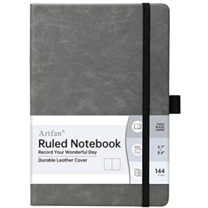 ruled notebook/journal – premium thick paper faux leather classic writing notebook with pocket + page dividers gifts, banded, large, 144 pages, hardcover, lined (5.8 x 8.4) – gray