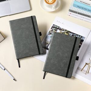 Ruled Notebook/Journal – Premium Thick Paper Faux Leather Classic Writing Notebook with Pocket + Page Dividers Gifts, Banded, Large, 144 Pages, Hardcover, Lined (5.8 x 8.4) - Gray