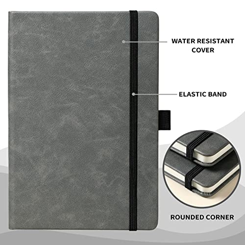 Ruled Notebook/Journal – Premium Thick Paper Faux Leather Classic Writing Notebook with Pocket + Page Dividers Gifts, Banded, Large, 144 Pages, Hardcover, Lined (5.8 x 8.4) - Gray