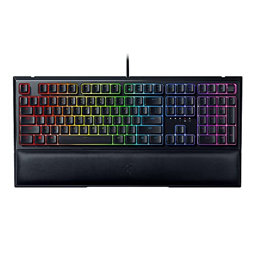 Razer Ornata V2 Gaming Keyboard: Hybrid Mechanical Key Switches - Customizable Chroma RGB Lighting - Individually Backlit Keys - Detachable Plush Wrist Rest - Programmable Macros