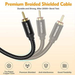 HOSONGIN RCA Y Splitter 1 Male to 2 Male Audio Cable 2 Pack, Black Cotton Braided Jacket Gold-Plated Plug Premium Shielded Audio Cable, Length 12 inch