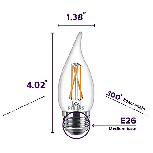 Philips LED Classic Glass Dimmable BA11 Light Bulb: 300-Lumen, 2700-Kelvin, 3.3-Watt (40-Watt Equivalent), T20 Certified, E26 Base, Warm Glow, 12-Pack, Soft White