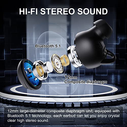 ABFOCE Wireless Earbuds ENC Noise Cancelling, TWS Bluetooth 5.1 Headphone, 160H Playtime, IPX6 Waterproof, with Solar Charging Case and USB-C Fast Charge, Hi-Fi Stereo Sound Earphone for Sport/Work