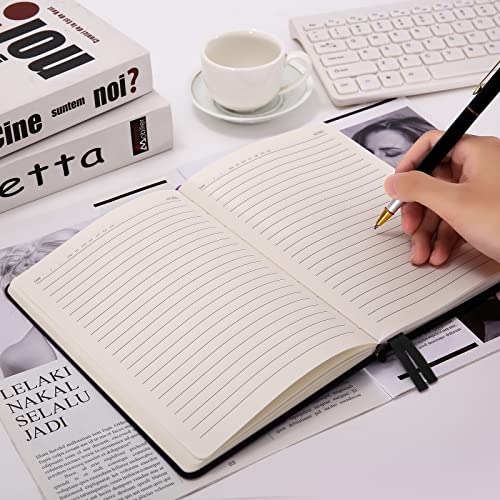 Btooktops Hardcover Notebook for Work, Lined Journal for Man Woman Writing, A5 College Leather Diary with Inner Pocket 192 Pages (Black)