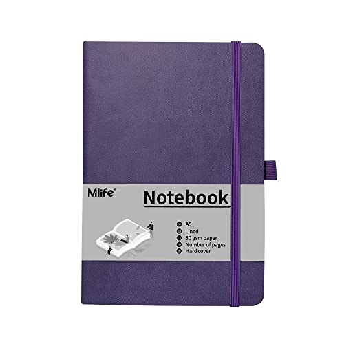 Mlife A5 Lined Journal Notebook, College Ruled Notebook, 196 Pages, 5.75 * 8.38 inches, Hardcover Notebook for Work, Journals for Writing (1Pack Purple)