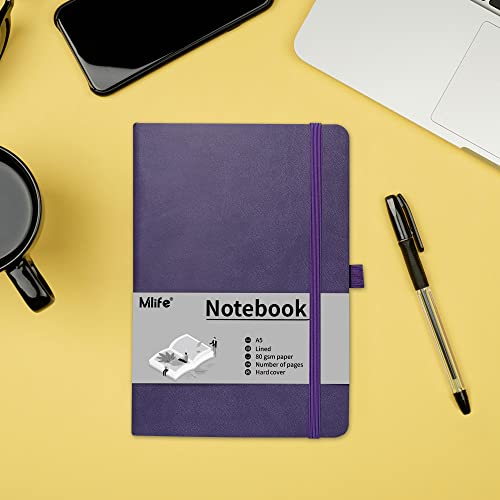 Mlife A5 Lined Journal Notebook, College Ruled Notebook, 196 Pages, 5.75 * 8.38 inches, Hardcover Notebook for Work, Journals for Writing (1Pack Purple)