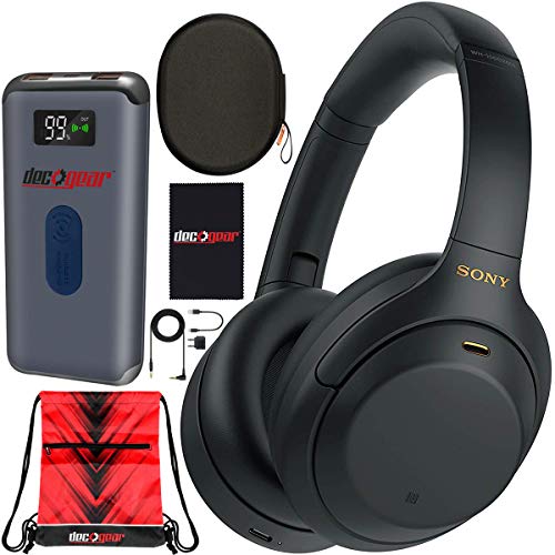 Sony WH-1000XM4 Wireless Industry Leading Noise Cancelling Over-Ear Headphones with Mic for Hands Free Calling and Alexa, Black WH-1000XM4/B Bundle w/Case + Deco Gear Portable Charger + Gym Bag