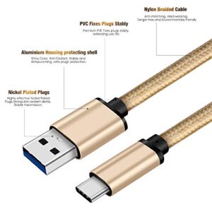CBUS 6ft Heavy-Duty Braided Fast Charging Cable USB-C to USB-A Compatible with iPad Air, iPad Pro (2022/2021/2020), Samsung Galaxy Tab S8/S8+, S7 FE, S7/S7+, S6/S6 Lite (Beige Gold)
