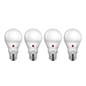 philips led 466565 bc8a19/amb/827/nd d2d 120v 4/1 60 watt equivalent soft white dusk-till-dawn indoor/outdoor a19 led light bulb, 4 pack