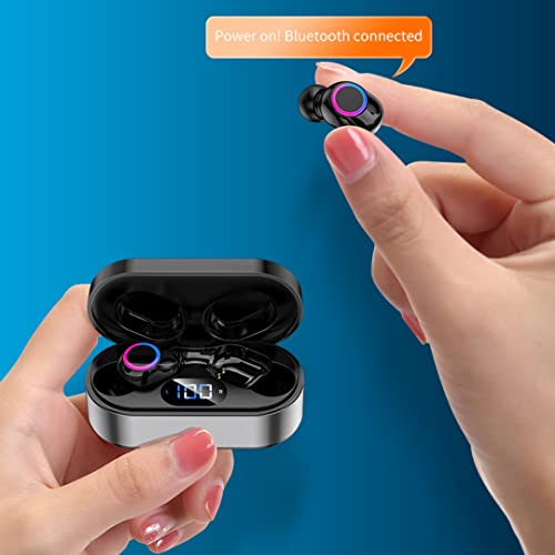 Fenpos Mini Portable Pocket Wireless Earbuds, CVC8.0 Noise Cancel Bluetooth 5.2 Headphones with Hi-Fi Stereo Audio, Touch Control Bluetooth Headphones, Waterproof Sport Earphones (300mAh Black-Silver)