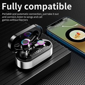 Fenpos Mini Portable Pocket Wireless Earbuds, CVC8.0 Noise Cancel Bluetooth 5.2 Headphones with Hi-Fi Stereo Audio, Touch Control Bluetooth Headphones, Waterproof Sport Earphones (300mAh Black-Silver)