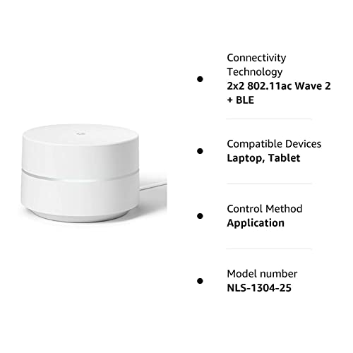 Google WiFi System, 1-Pack - Router Replacement for Whole Home Coverage - NLS-1304-25 (Renewed)