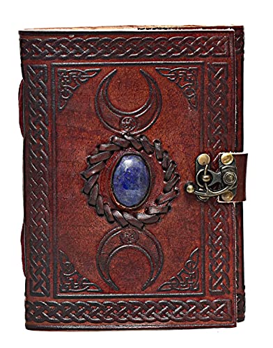 C CUERO 3 Moon Blue Lapiz Embossed Vintage Leather Journal | 240 Pages of Antique Handmade Deckle Edge Vintage Paper, Leather Sketchbook, Drawing Journal, Great Gift